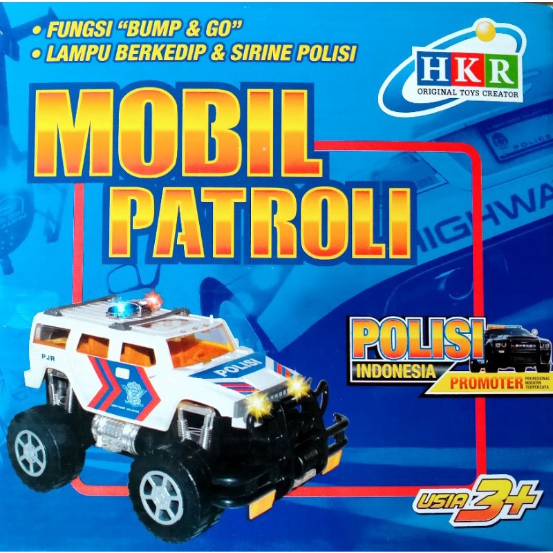 Mainan Mobil polisi Jeep patroli nyala lampu suara sirine bisa jalan bump &amp; go