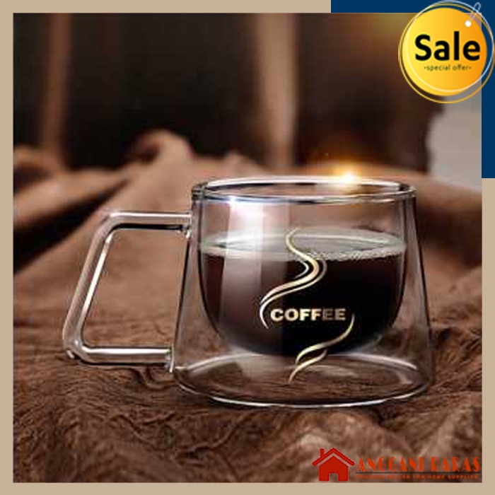 Mug Kopi Unik Coffee Mug Kaca Double Layer Tahan Panas 200ml