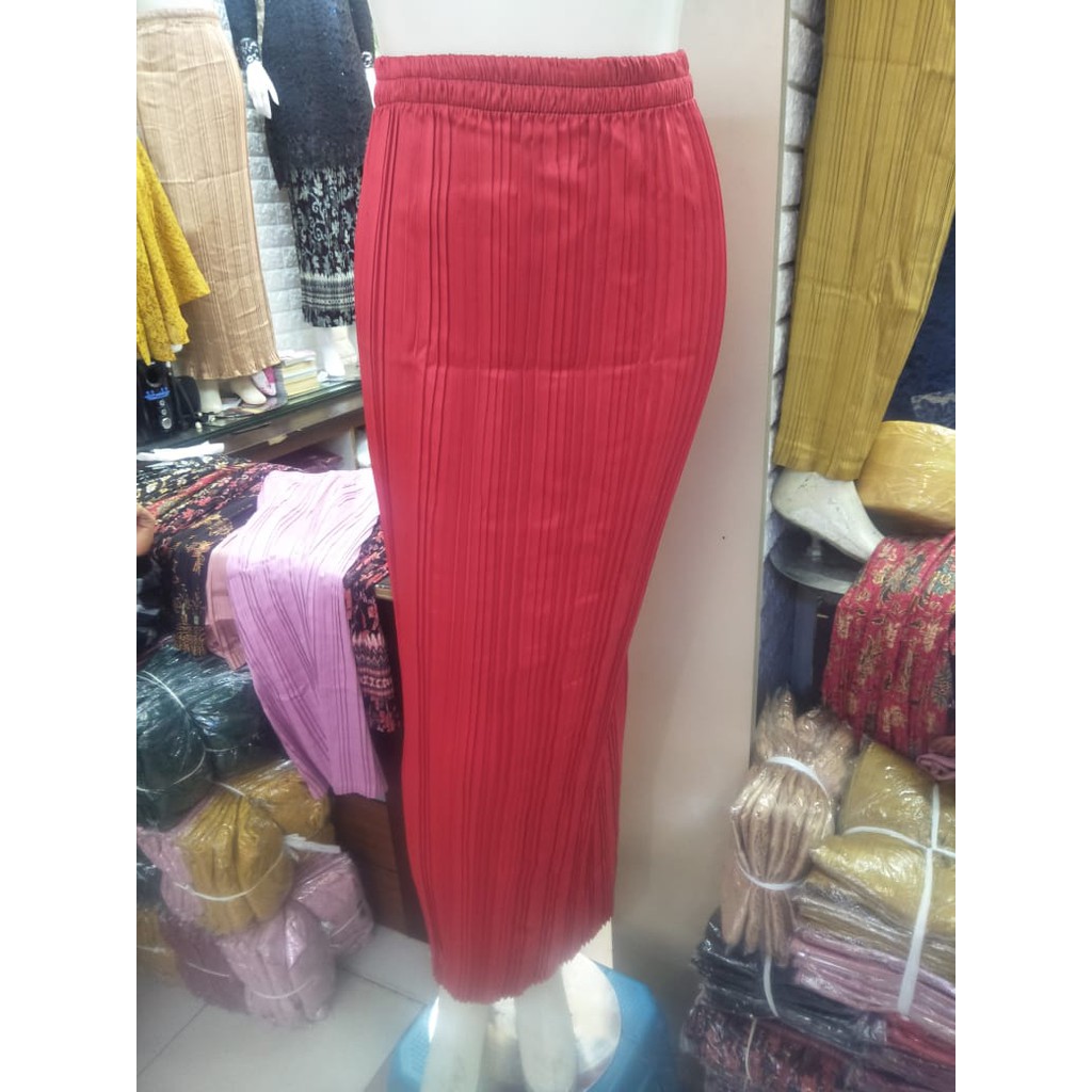 Rok Plisket Sateen Polos Aneka Warna