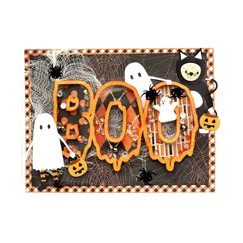 Zzz Cetakan Stensil Cutting Dies Motif BOO Halloween Bahan Metal Untuk Scrapbook / Craft Handmade