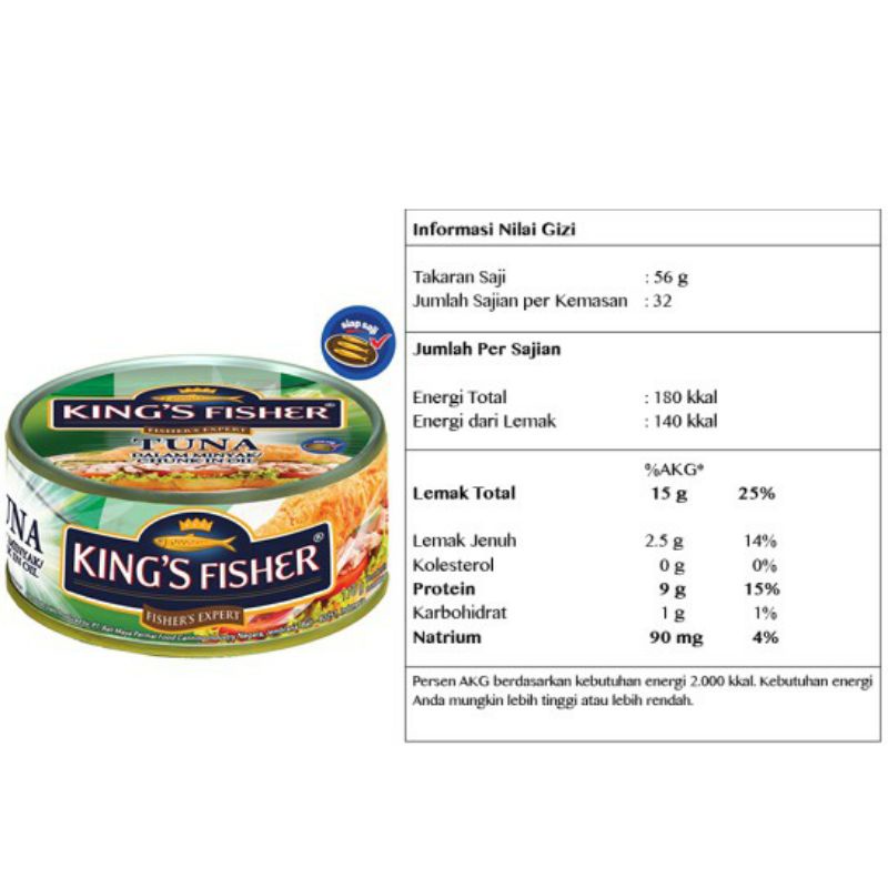 King's fisher Tuna chunk in oil 170gr / ikan tuna dalam minyak / makanan kaleng ikan tuna / tuna kemasan