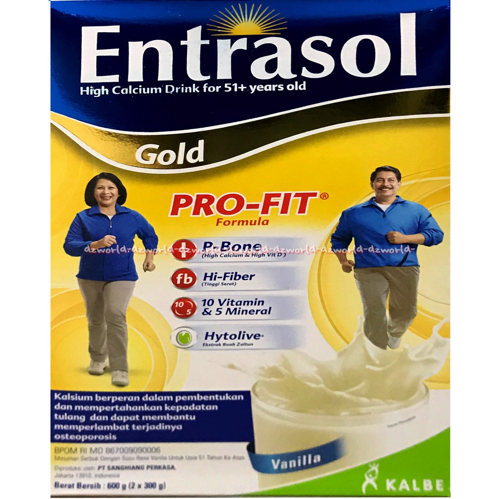 Susu Entrasol Gold Vanilla Coklat 600gr Susu High Kalsium untuk 51+ Rasa Vanila Chocolate