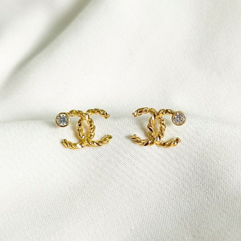 Anting Wanita hoop love permata swarovski putih Perhiasan emas Asli