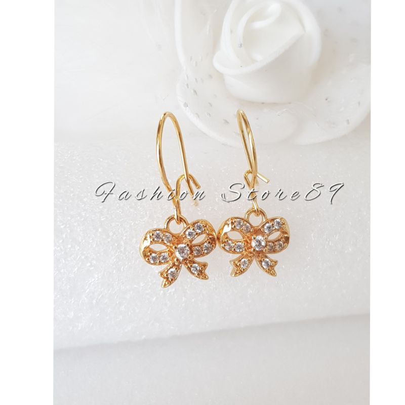 Anting Jurai Pita Cantik Fashion Dewasa perhiasan lapis emas 18k xuping Permata Pita