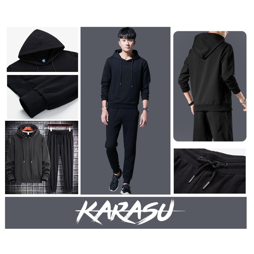 DM SET KARASU HOODIE COWOK TRAINING  SETELAN BAJU OLAHRAGA SANTAI PRIA BABYTERRY TEBAL