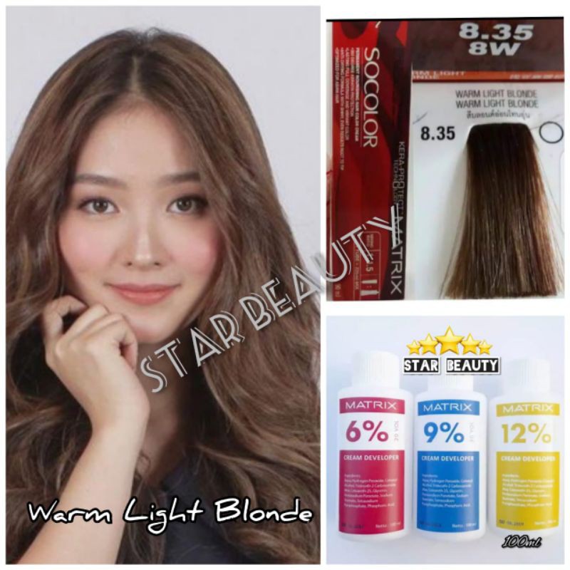 Cat Rambut Matrix Socolor 8.35 Warm Light Blonde oxydant ( campuran )