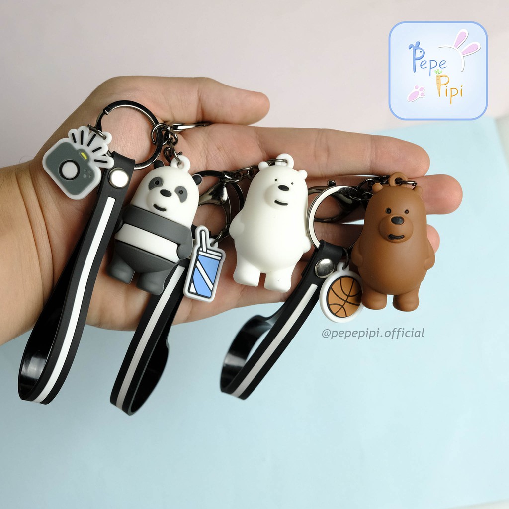 Gantungan Kunci WBB - We Bare Bear Keychain Tas Beruang - Grizzly Panda Ice Bear Lucu Murah Unik