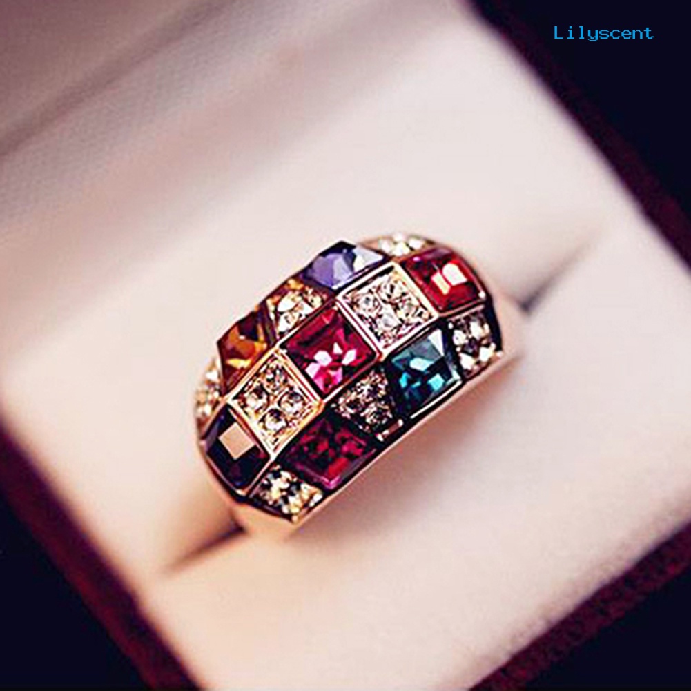 Ls Cincin Wanita Bahan Alloy Warna Gold Hias Berlian Imitasi Untuk Pesta Cocktail