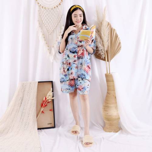 Setelan Piyama Wanita Pendek Motif Tie Dye One Set Rayon Baju Tidur Cewe DARTI HP Jumbo XXL-1