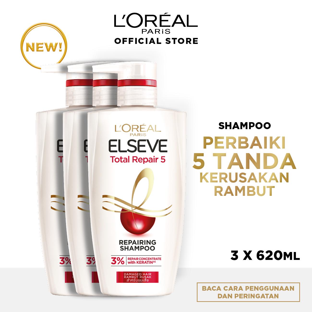 L'Oreal Paris Total Repair 5 Shampoo Hair Care 620ml x 3 Pcs [Perawatan Rambut Rusak]