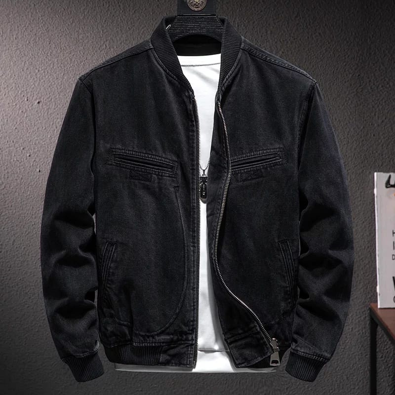 Jaket Bomber Jeans Denim Hitam ClasicJaket Jeans Denim New Fashion Jaket Jeans Denim PriaJaket Jeans