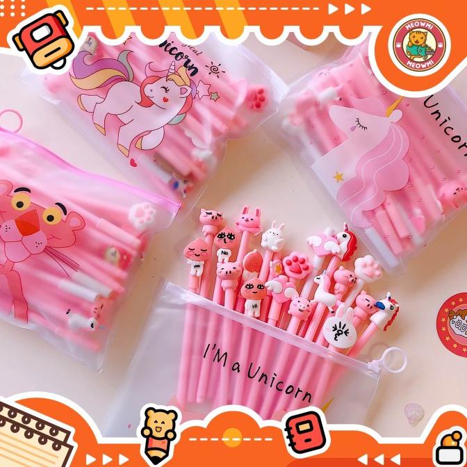 

/////] 10pcs Pulpen Set Karakter Pink Free tempat pensil unicorn pvc