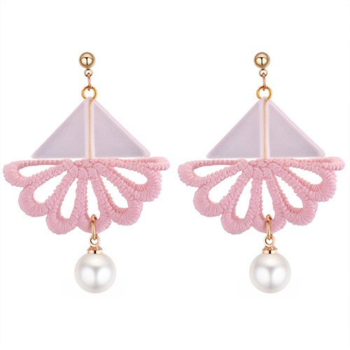 LRC Anting Tusuk Fashion Triangle Shape Decorated Earrings