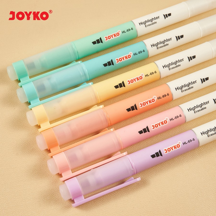 

ERASABLE HIGHLIGHTER JOYKO HL-69 | STABILO DAPAT DIHAPUS | ISI 6 WARNA