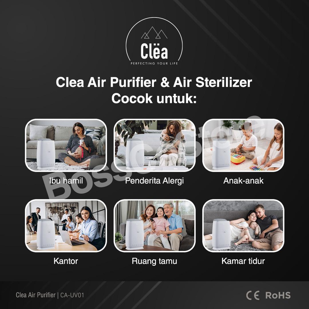 CLEA Air Purifier 3 in 1 HEPA Filter + UV Sterilizer + Ion negatif (HEPA 13 UVC pembersih udara)