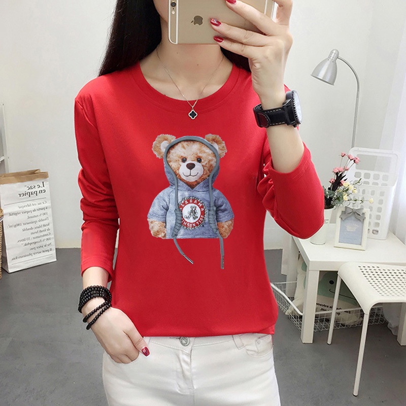 [littlecrab] Kaos Lengan Panjang Kekinian Teddy Bear Lucu Kaos Oversize T-shirt Beruang Lucu Unik Unisex Berkualitas Korean Style