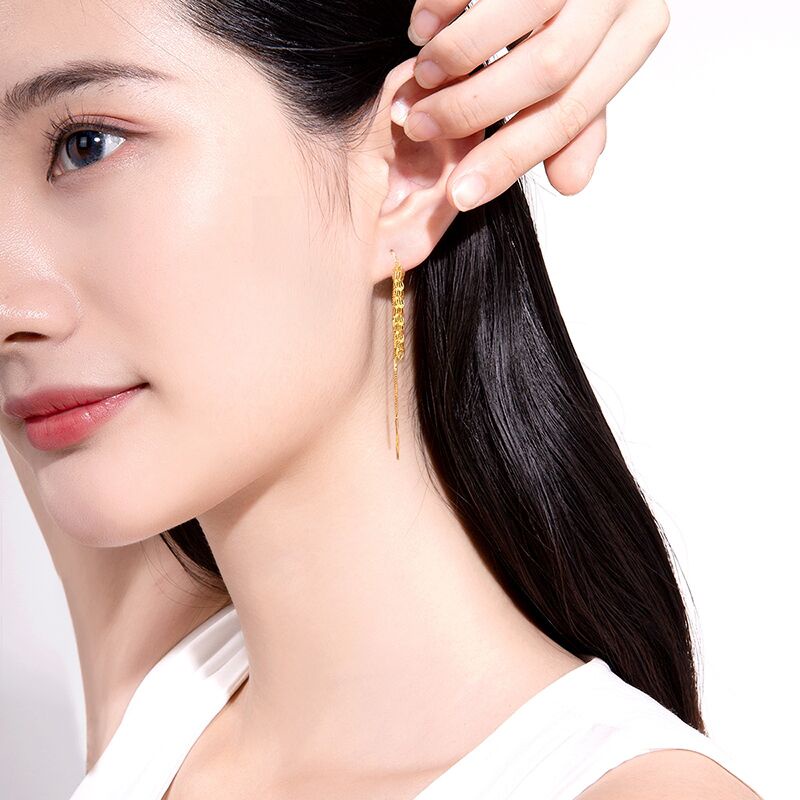 Anting Titanium ekor phoenix Korea Panjang Lapis Emas 18K Anti Karat dan anti luntur asli Aksesoris Wanita earrings Rumbai Perhiasan