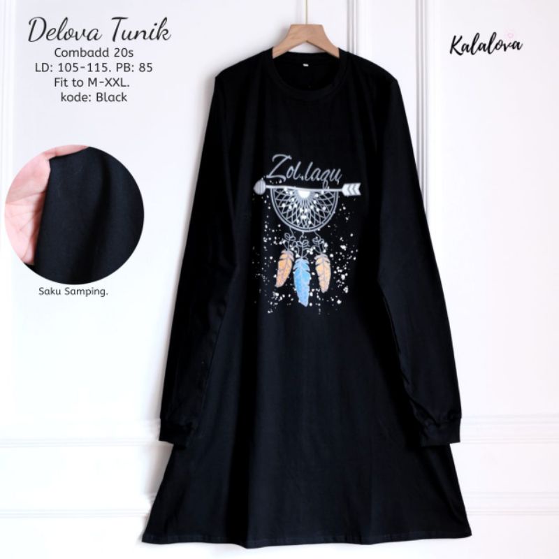 Delova Tunik Sablon Printing Kaos Combad Kalalova.Tunik Lengan Panjang Cantik Anggun Dan Elegan