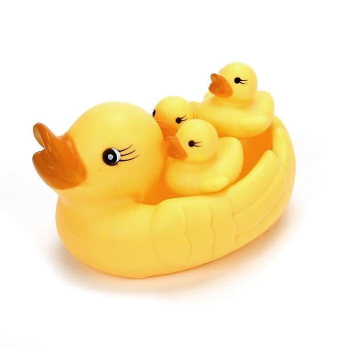 4Pcs Set Mainan Squeaky Rubber Duck Bebek Karet Bunyi Induk &amp; 3 Anak mainan bayi lunak bunyi cicit