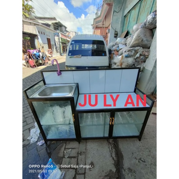 Rak Piring Kaca Wastafel+Meja Kompor 1.5 meter