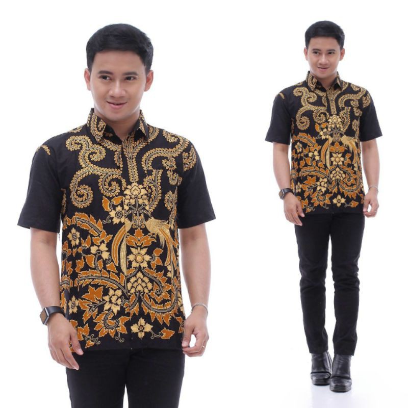 BRUKAT PADIMAS Couple Keluarga Terbaru Motif kekinian Batik Modern Exclusive sarimbit seragam 77654-Kemeja pendek