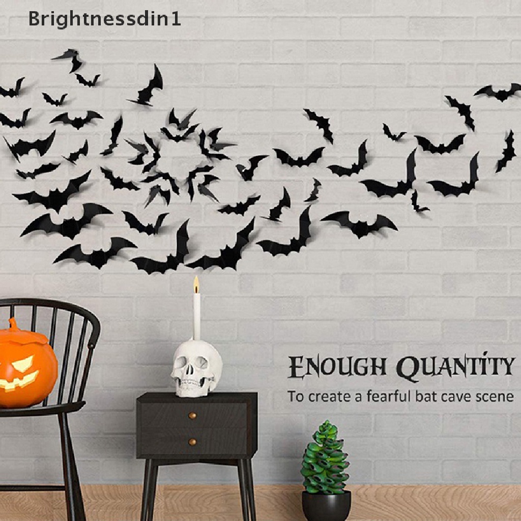 28pcs Stiker Dinding Desain Kelelawar 3D Warna Hitam Bahan PVC Untuk Dekorasi Halloween