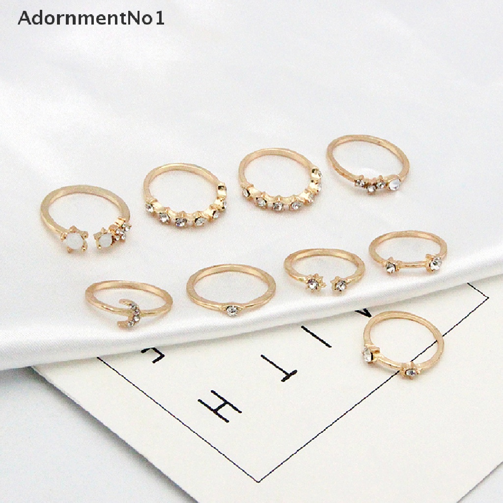 (AdornmentNo1) 9pcs / set Cincin Gaya Bohemian Bentuk Bulan / Bintang Untuk Wanita