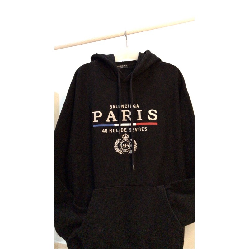 SWEATER HOODIE BALENCIAGA PARIS ORIGINAL UKURAN XXL WARNA BLACK