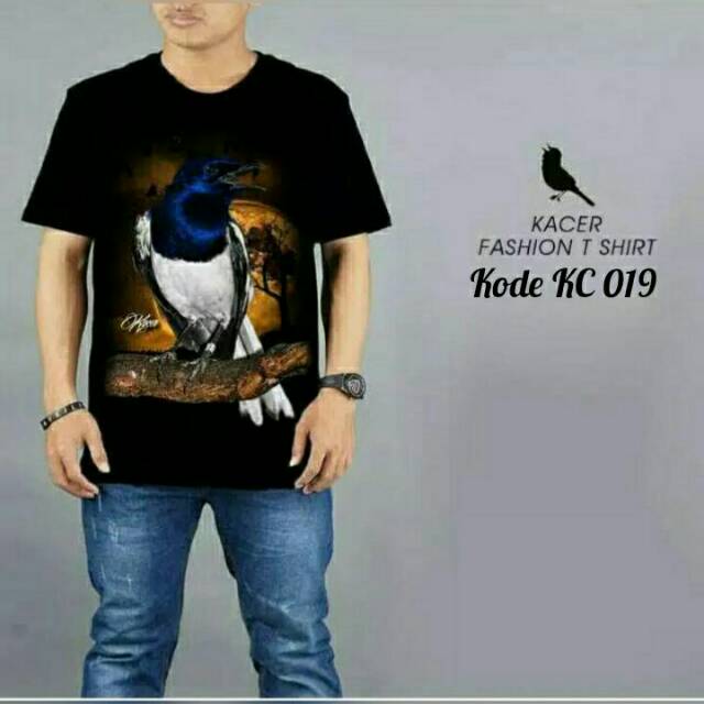 Kaos Distro Kaos Cowok Keren Gambar Burung Kacer Kc019 Shopee