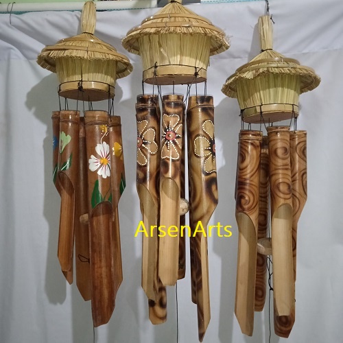 Bel Bambu Bali Ukuran Besar Panjang 60 Cm Chime Bel Angin Bambu Model Sarang Burung Ada 6 Bambu Gantung