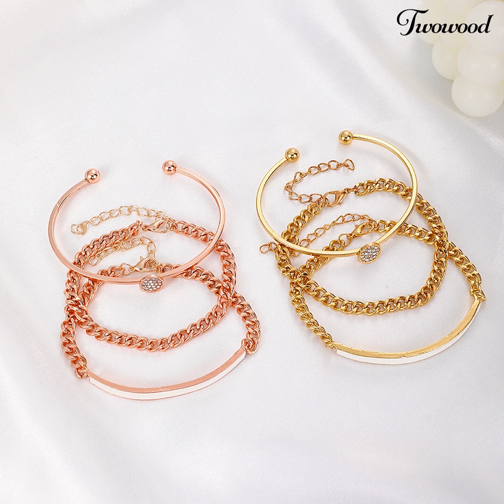 Twowood 3Pcs/Set Cubic Zirconia Opening Women Bracelets Alloy Shiny Adjustable Simple Bangles Jewelry Accessories