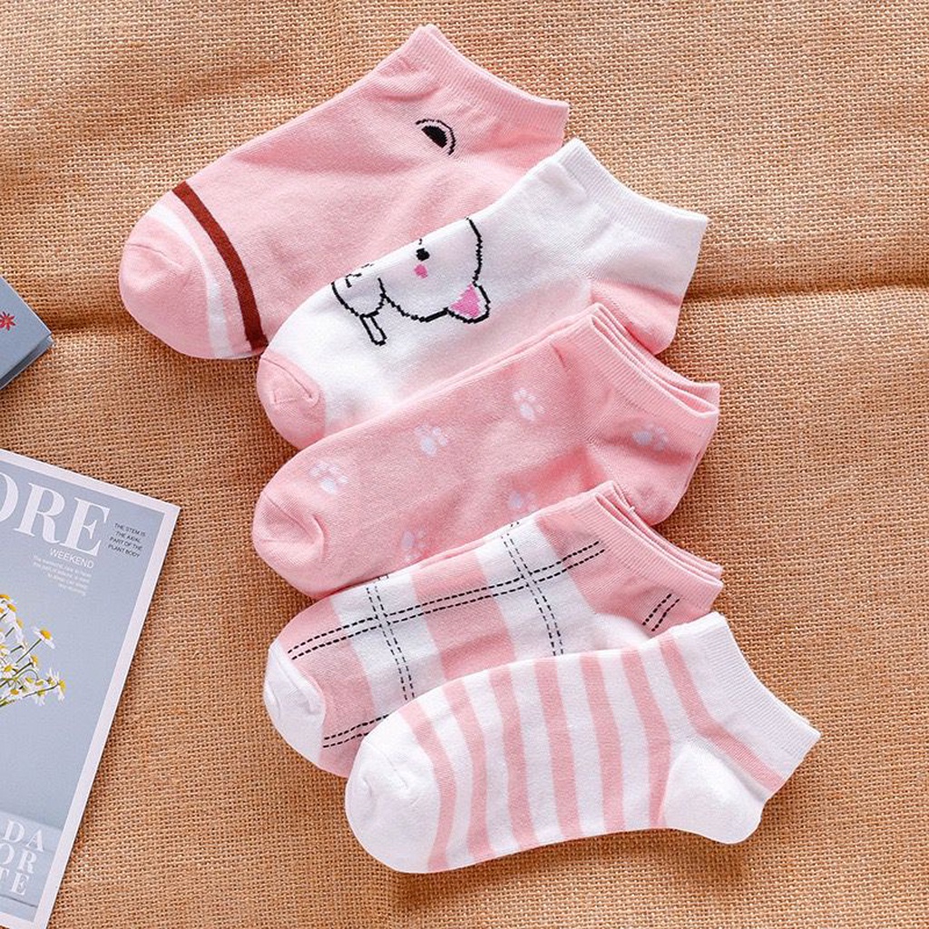 ❤GTB❤  Kaos Kaki Wanita Motif Pink Cat Kucing Meow Fashion Korea Women Sock Import Murah KK012