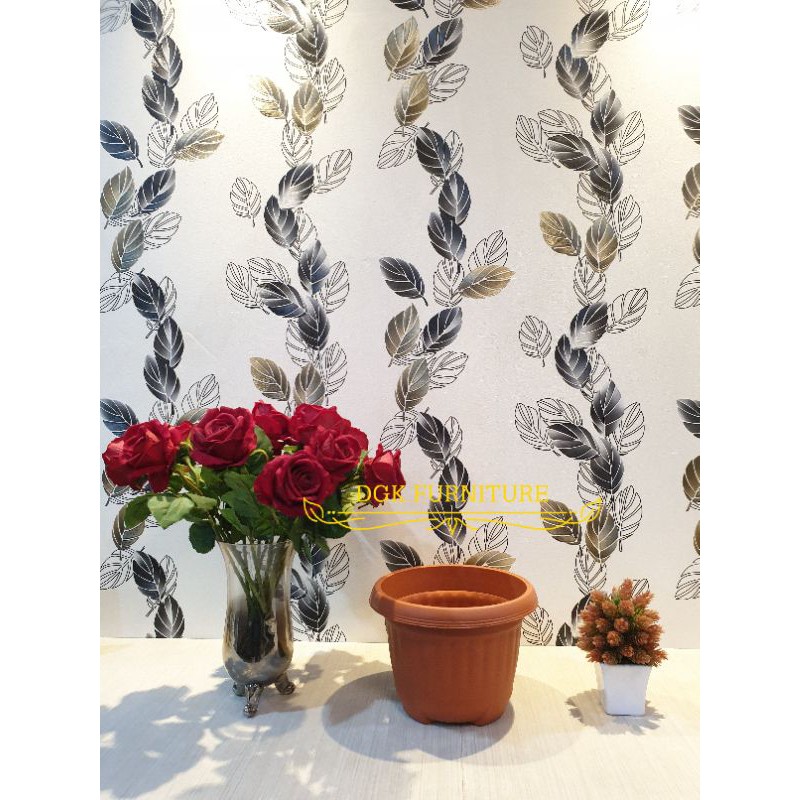 Pot Bunga Bulat Diameter 24 cm Plastik Klasik Coklat Cokelat Murah