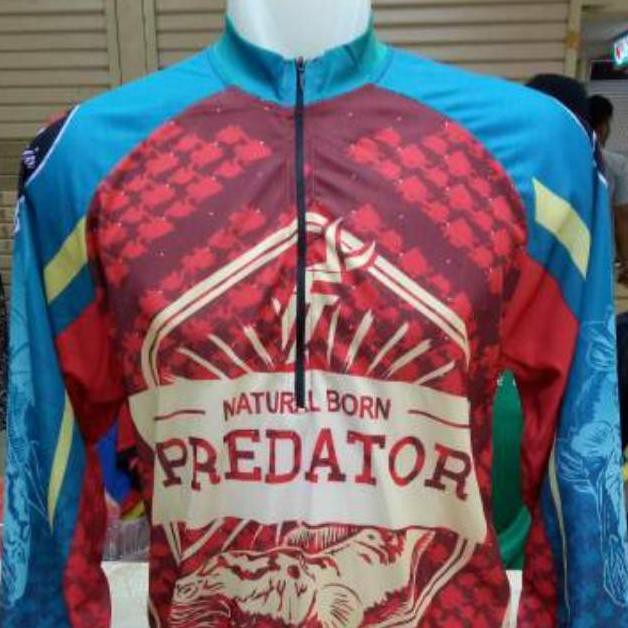 kaos jersey mancing-baju mancing mania predator merah panjang grade ori -gallspt