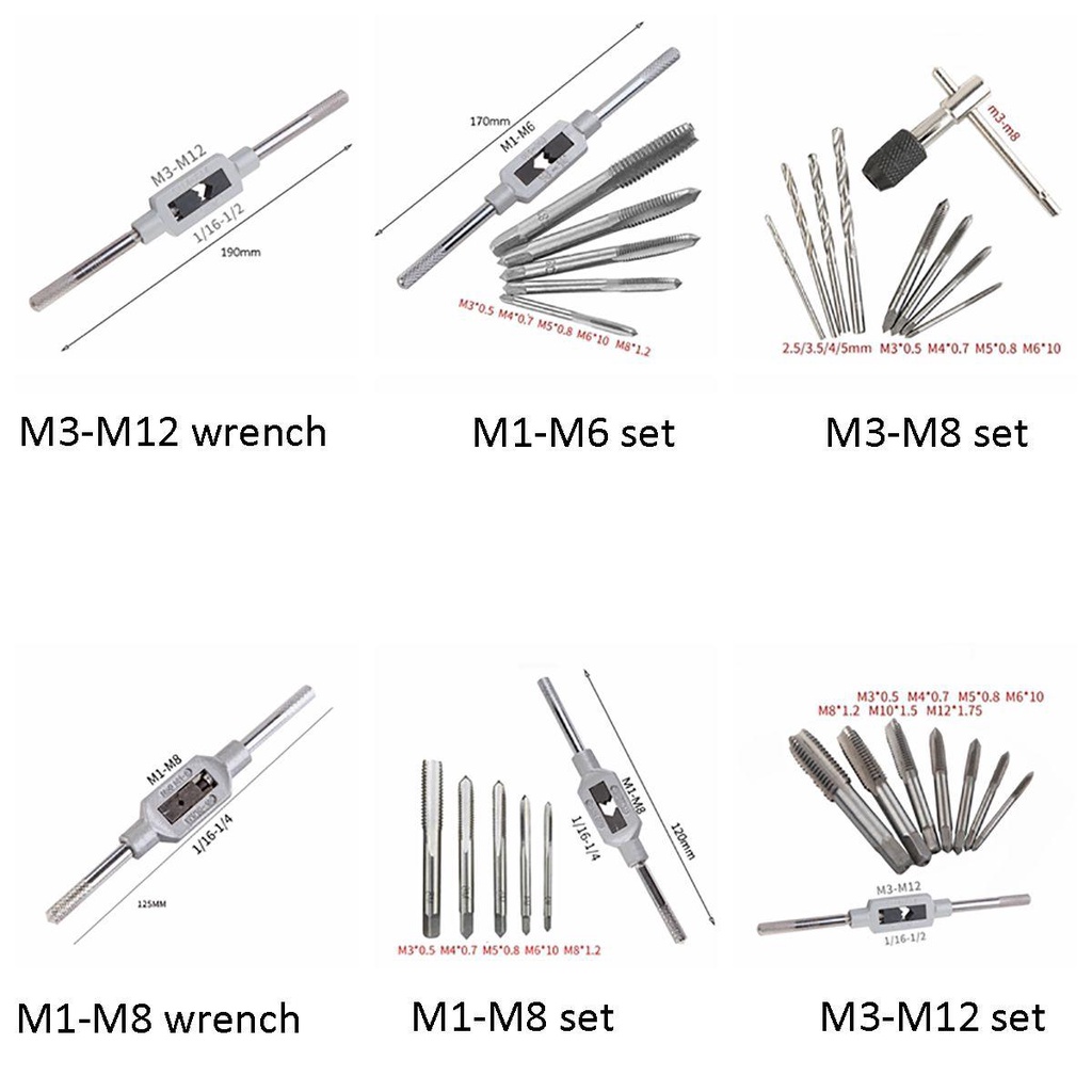 Lanfy Straight Tap Wrench Bor Pakai M1-M12 Alat Membesarkan Lubang Tap and Die Set