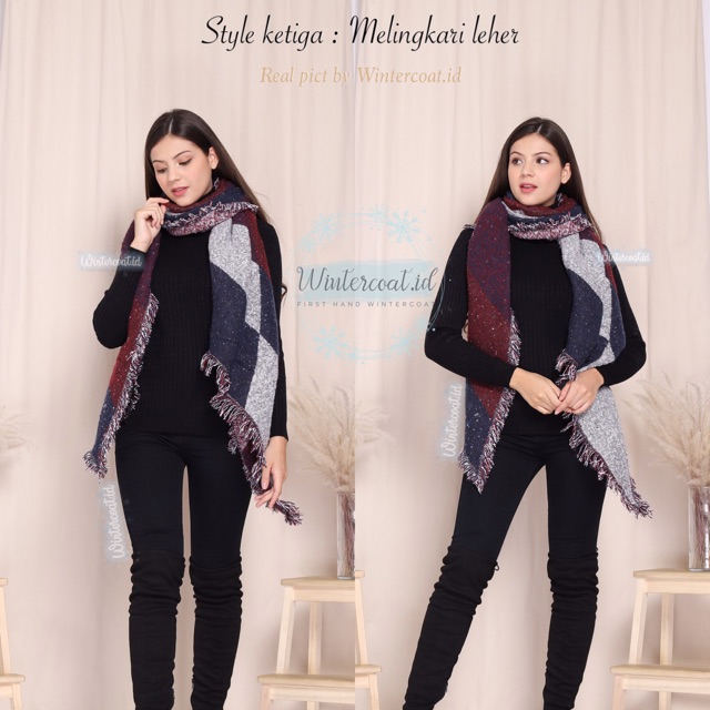 Winter scarf wool Manhattan syal musim dingin pria wanita unisex tebal hangat import pashmina