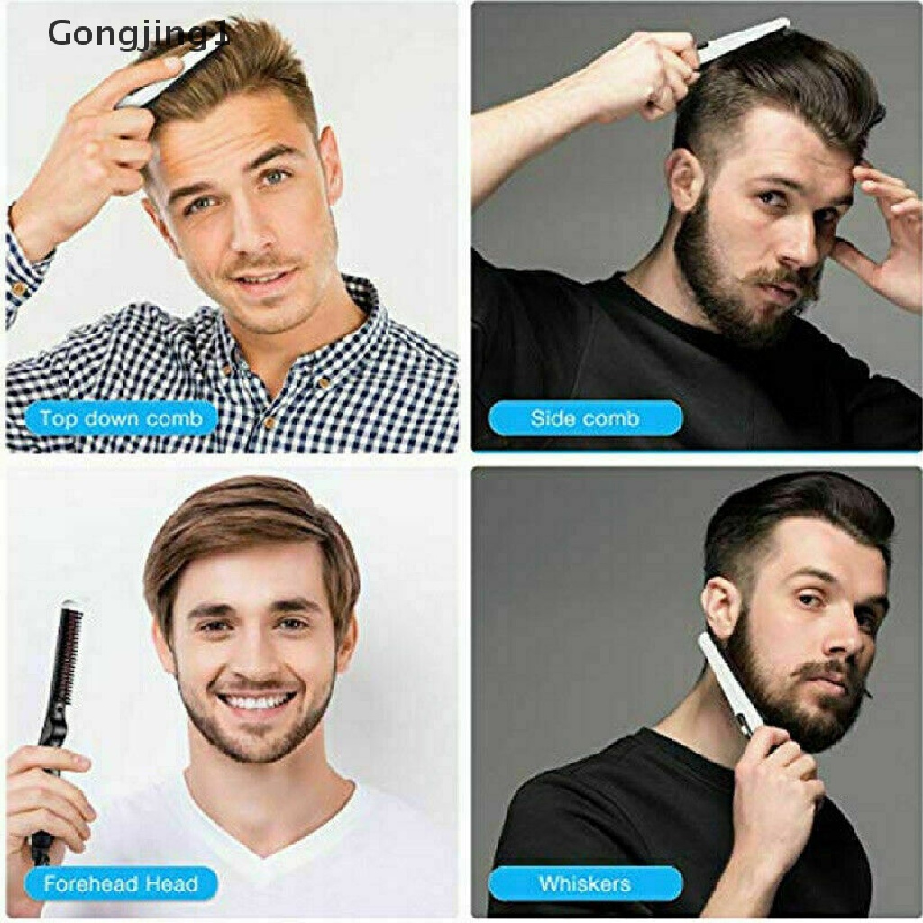 Gongjing1 Sisir Pelurus Jenggot Elektrik Cepat Panas Untuk Pria