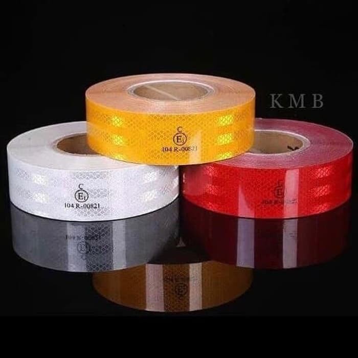 Stiker Reflektor 45 Meter Merah / Putih / Kuning Sticker Reflector Cahaya Lampu Mobil Box KIR