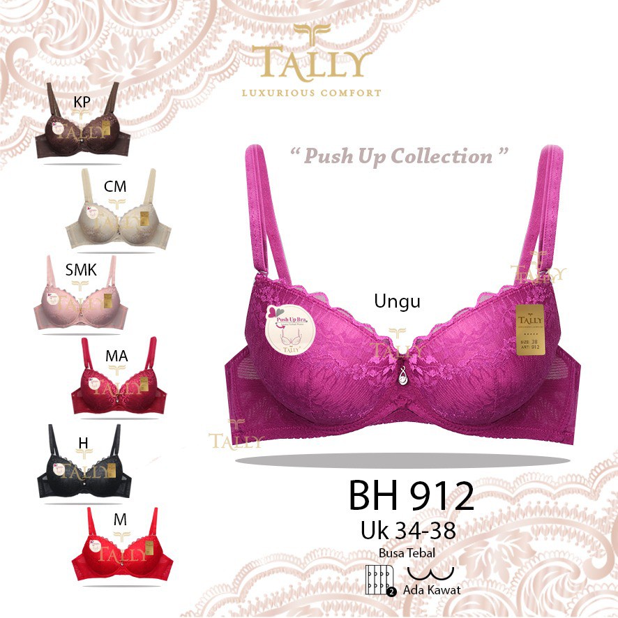 TALLY 912 Bra Brokat Push Up Busa Tebal Berkawat CUP B