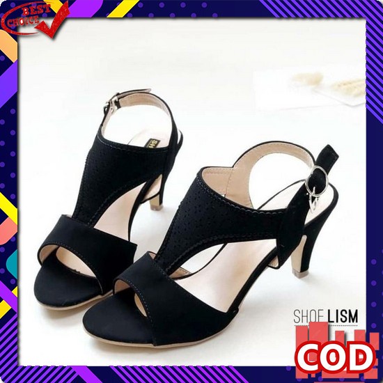 Korean Women Ankle Strap Sandals Heels Sepatu High Heels Wanita 5244 ( High Heels Wa35 - Hitam, 37