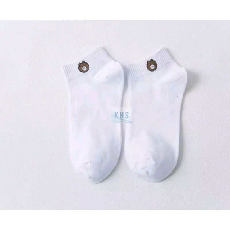 Kaos Kaki Pendek Semata Kaki Ankle Cute Short Socks Bear KaosKaki BUNGA POLOS BERUANG MURAH KHS-BERUANG - PUTIH