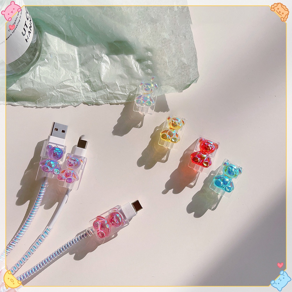 【COD Tangding】Cover Pelindung Kabel Data / Charger USB Bentuk Kartun Beruang Transparan