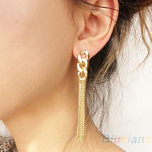 Hu Hu Hu Hu Hu Alat Bantu Pasang Kacamata♡ Anting Tusuk Gantung Wanita Desain Rantairumbai Warna Gold Gaya Retro Untuk Pestapromhadiah