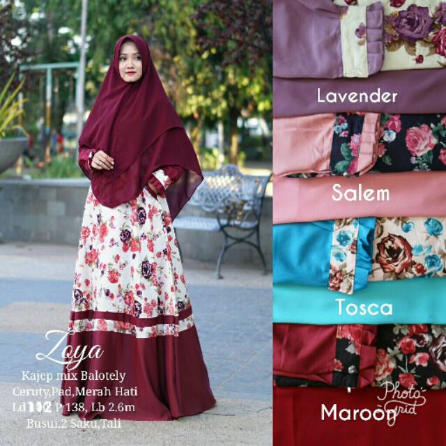hn set gamis katun jepang JUMBO khimar syari Zoya ori Akifa