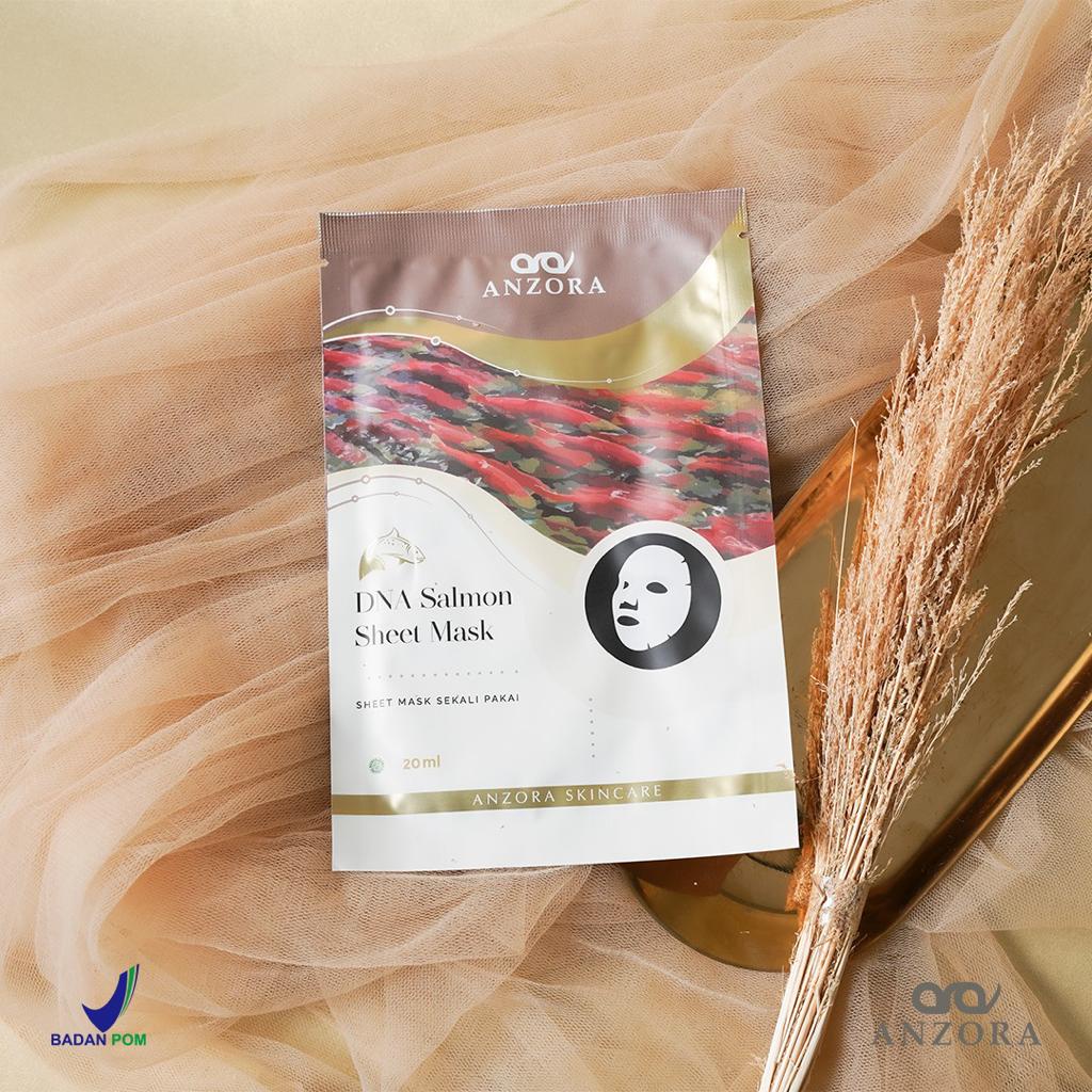 Anzora Skincare Masker (  Sheet Mask with DNA Salmon kering kusam flek ) tekstur kertas sheet mask