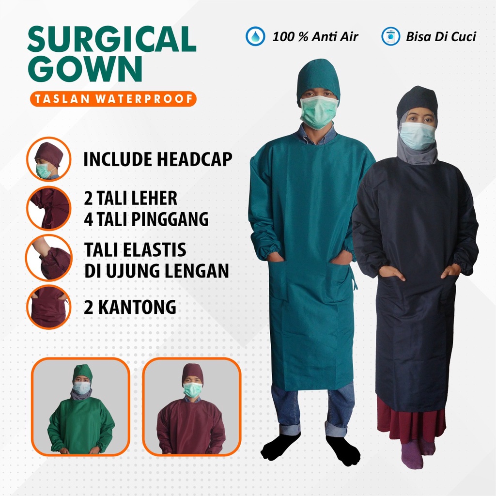 APD Gown Surgical Taslan Waterproof baju bedah anti air bisa dicuci washable murah