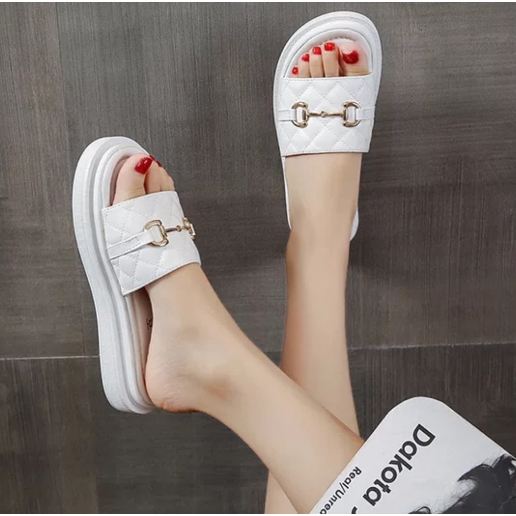 Sandal Slip Wanita Import 0B100 Model Korean Dengan Aksesoris