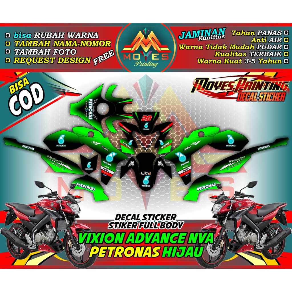 DECAL STIKER MOTOR DEKAL VIXION R PETRONAS HIJAU VR 46