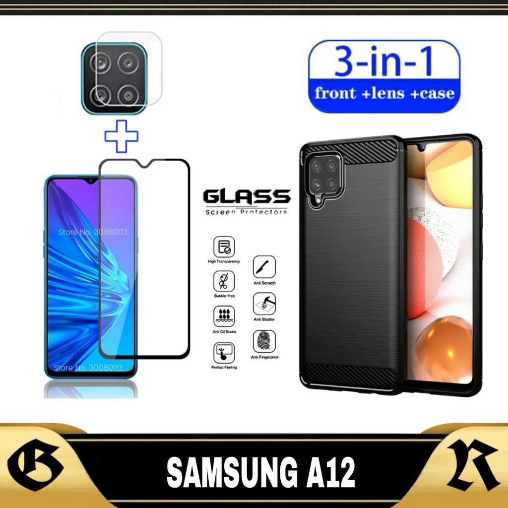 PROMO 3IN1 Case Samsung A12,M12 Blackmatte /2IN1 Softcase SAMSUNG A12,M12 / Casing +Tempered Glass +