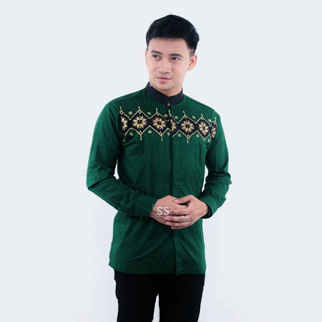 Koko Batik Fashion Muslim Kombinasi C07 Al Haramain Hijau M/L/XL Dewasa